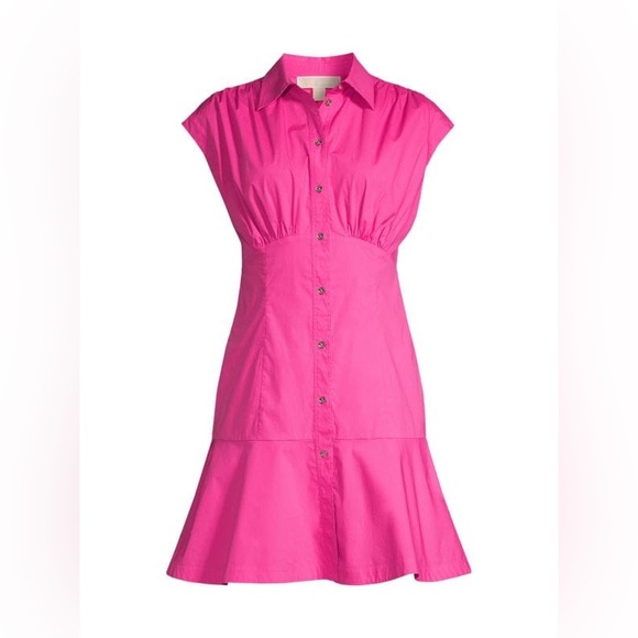NEW MICHAEL MICHAEL KORS Pleated Cap Sleeve Mini Dress Pink Medium Shirt Dress - Picture 3 of 16